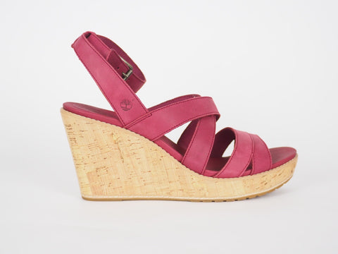 Womens Timberland EK Danforth 8913R Dk Red Leather Strappy Wedge Sandals