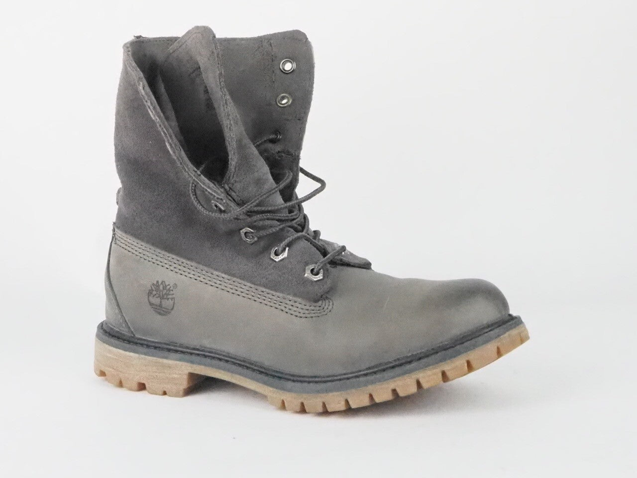 Womens Timberland Roll Top 8308A Grey Leather Lace Up Boots