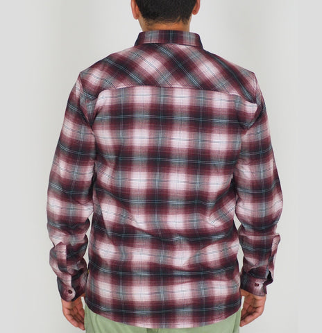 Mens Jack Wolfskin Light Valley 1402741 Port Wine Checks Long Sleeved Shirt 