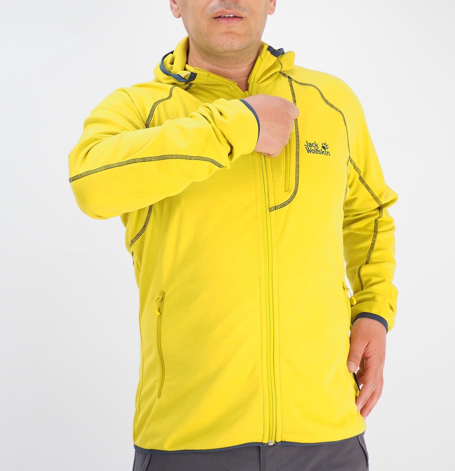 Mens Jack Wolfskin Rock Sill 1702021 Yellow Green Full Zip Hooded Sweatshirt
