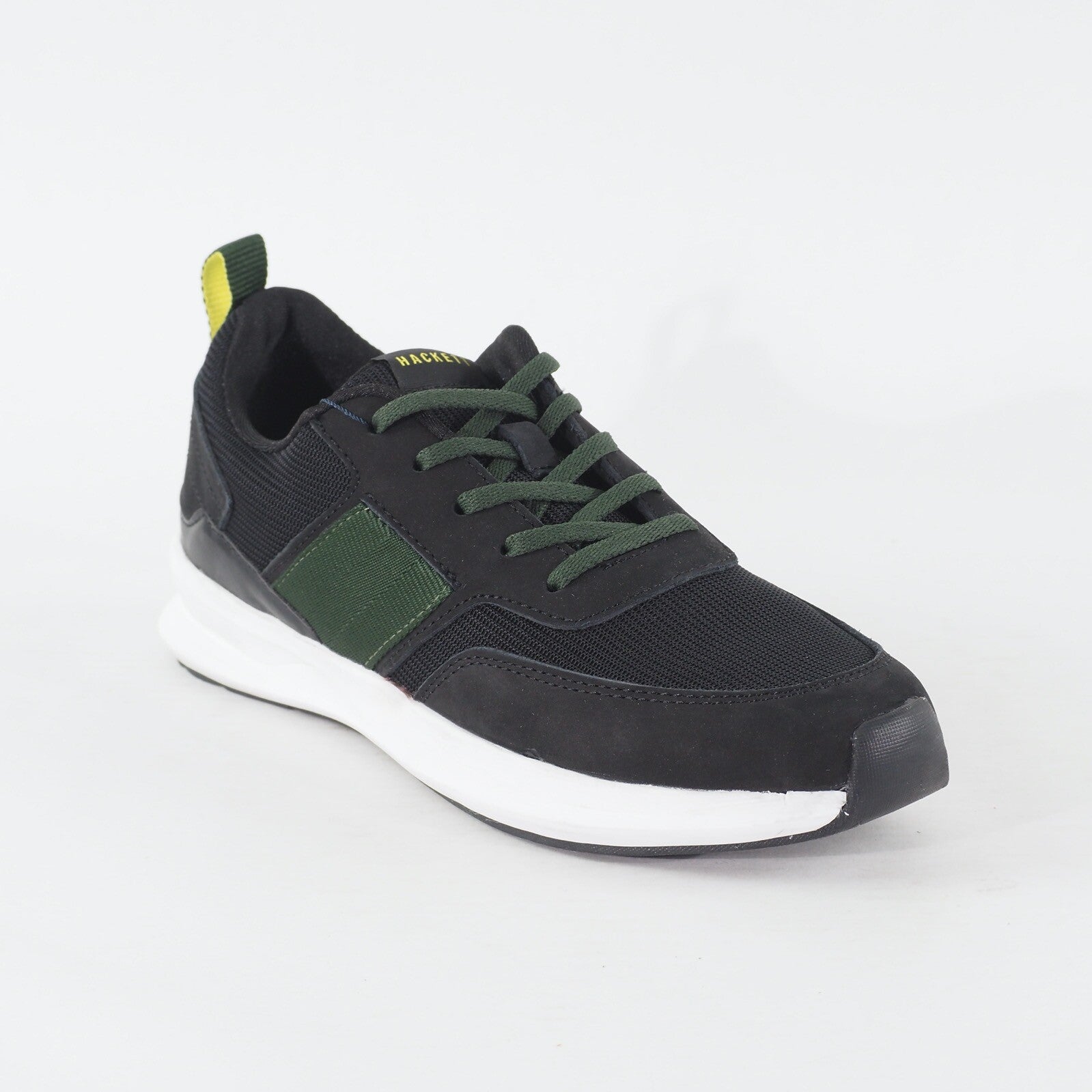 Mens Hackett London HMS20861 728 Black / Olive Green Fabric Lace Up Casual Shoes