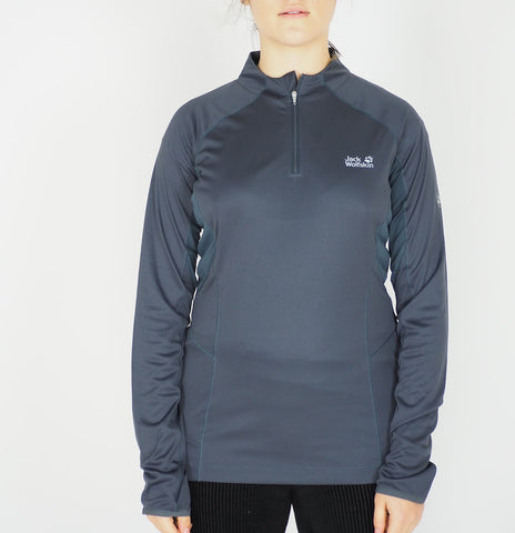 Womens Jack Wolfskin Half Zip 1804601 Ebony Breathable Longsleeve Active Shirt