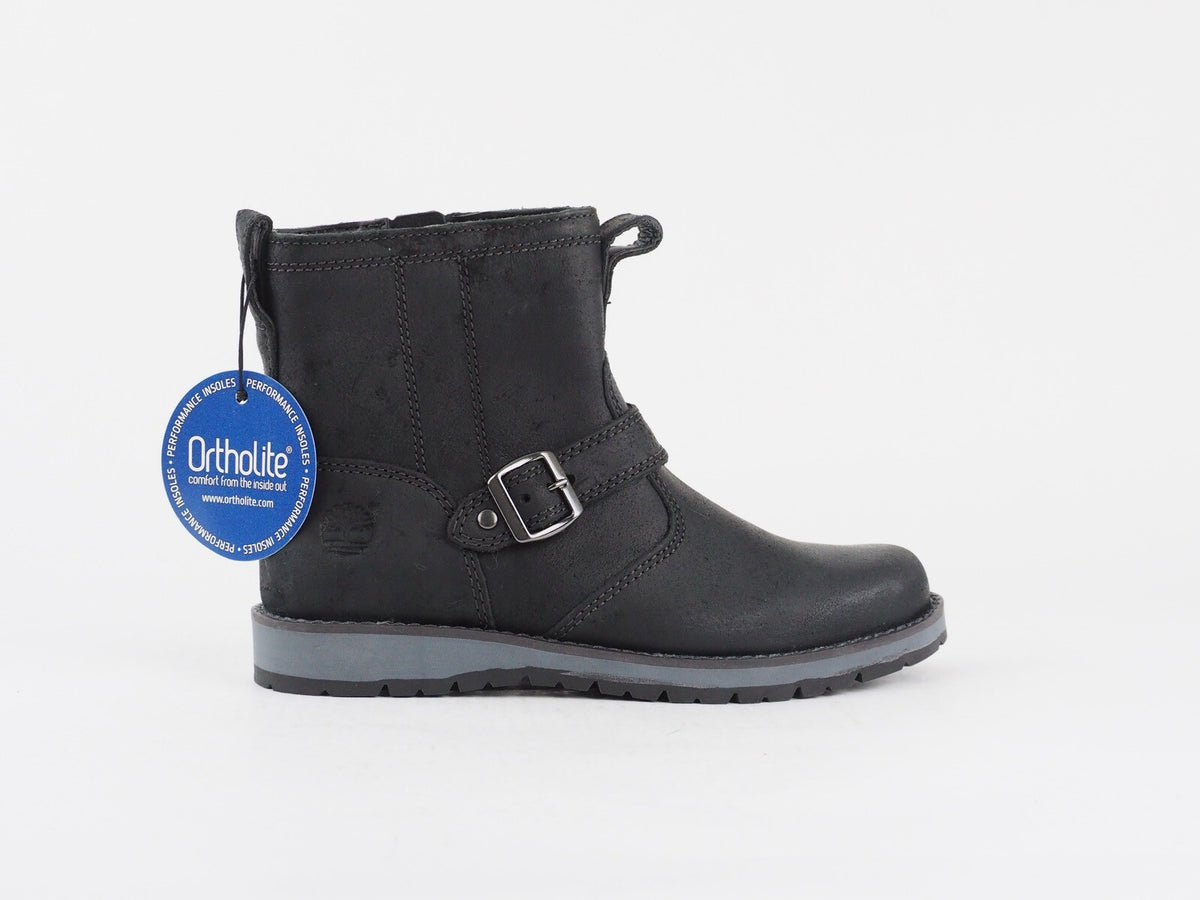 Boys Timberland KidderHill A19X5 Black Leather Zip Up Warm Winter Ankle Boots