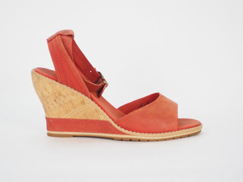 Womens Timberland Maeslin 8042R Red Leather Ankle Strap Platform Sandals UK 5