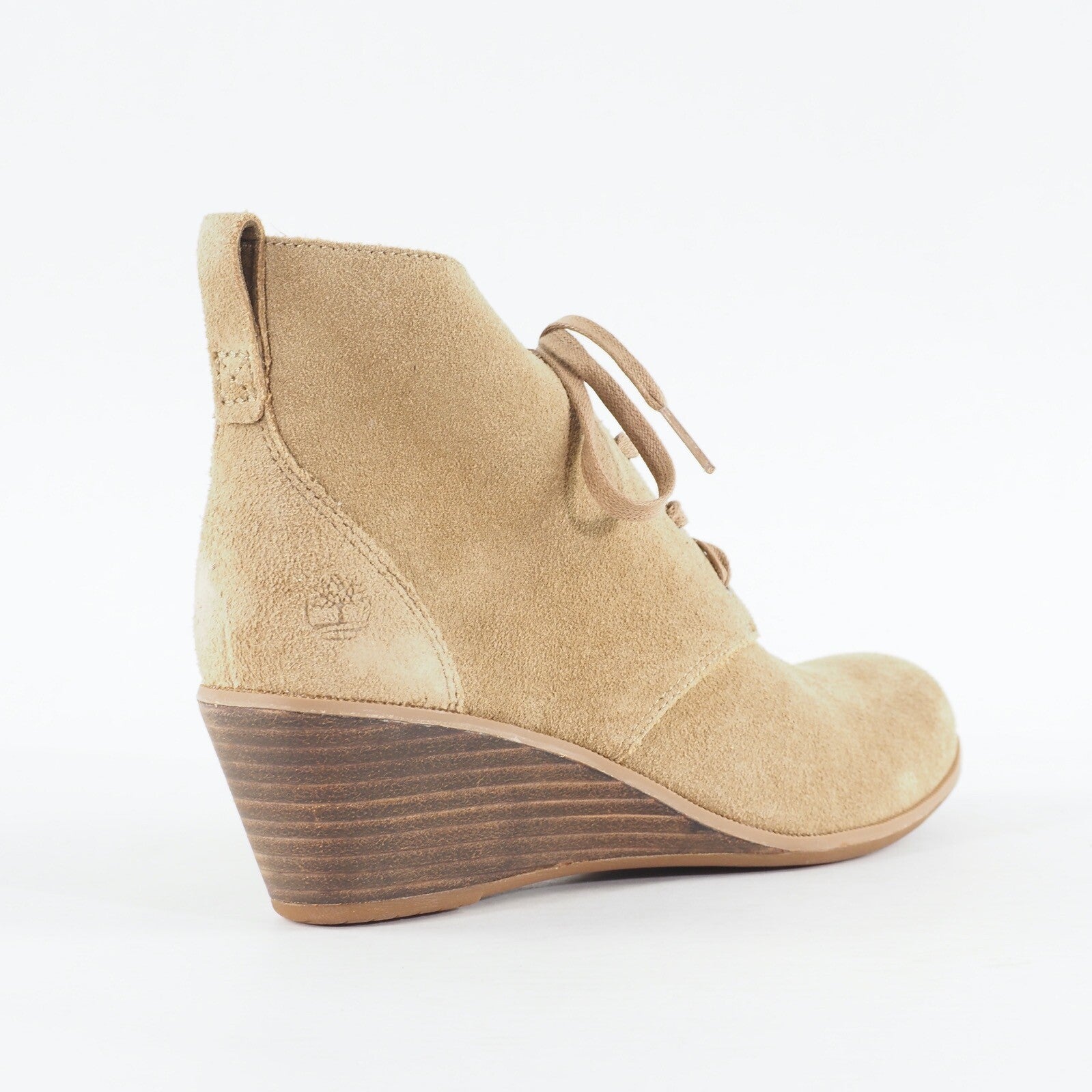 Womens Timberland Premium 8605R Light Brown Leather Lace Up Wedge Ankle Boots