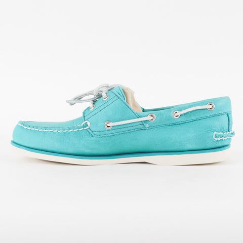 Mens Timberland Classic 2 Eyed A1BIR Teal Blue Leather Lace Up Casual Boat Shoes