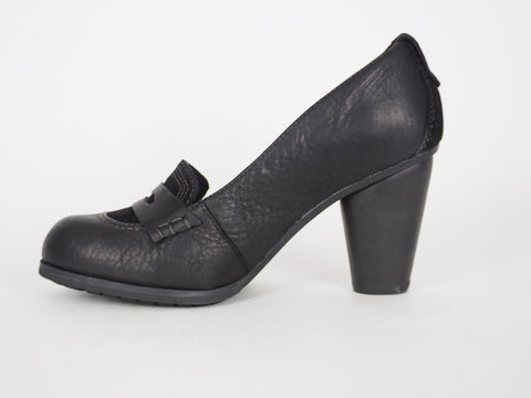 Womens Timberland Nevali 19616 Black Leather Slip On Heeled Loafers