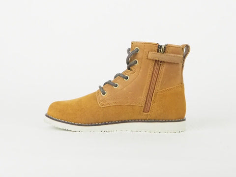 Kids Timberland Chukka A1A2N Brown Leather Lace Up Front Side Zip Boots