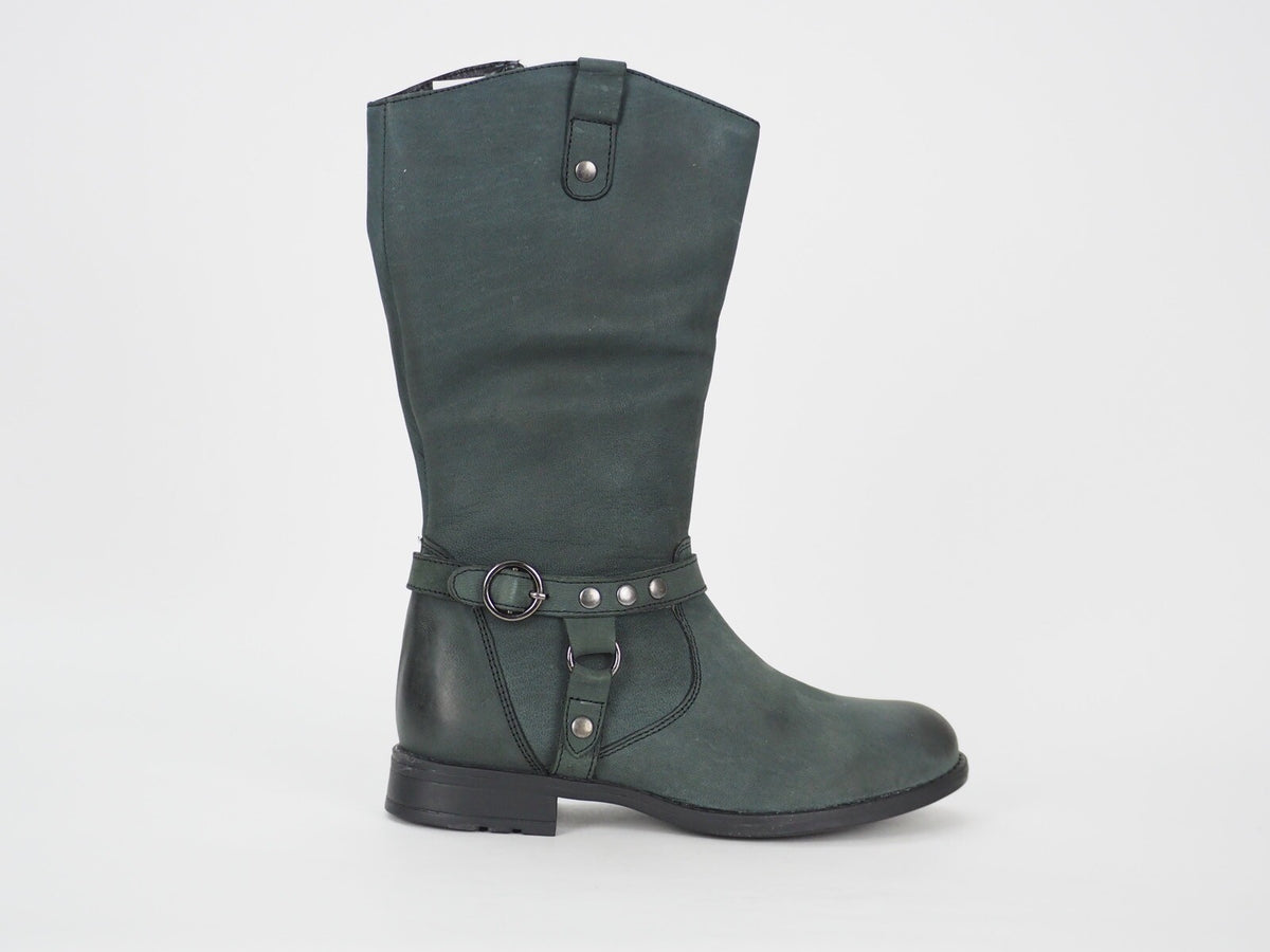Girls Hush Puppies Annie HKY8195 Black Leather Tall Winter Side Zip Kids Boots