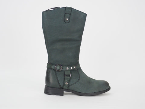 Girls Hush Puppies Annie HKY8195 Black Leather Tall Winter Side Zip Kids Boots