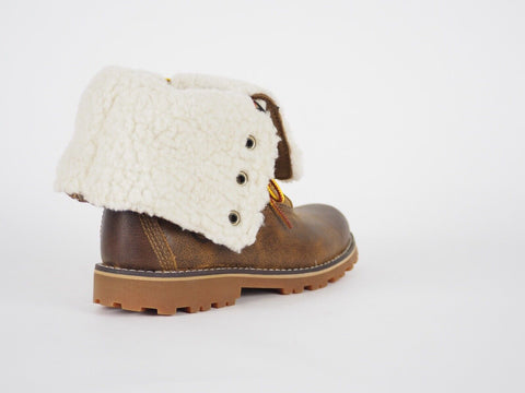 Girls Timberland Shearling Turnover A18IA Brown Leather Lace Up Winter Boots