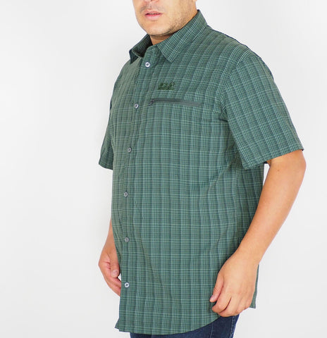Mens Jack Wolfskin New Mountain Green Checked Short Sleeve Regular Fit Shirt
