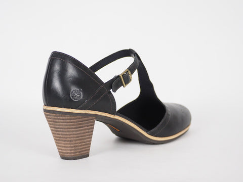 Womens Timberland EK Montvale 8049R Black Leather High Heel T Strap Summer Shoes