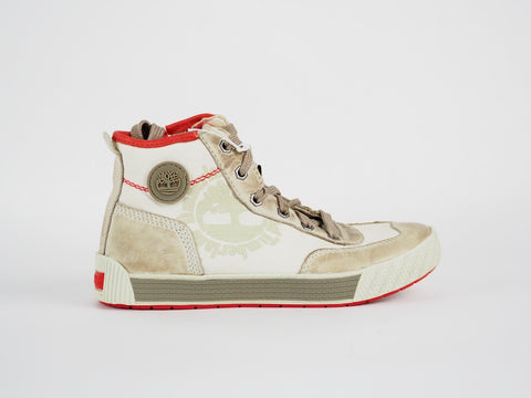 Boys Timberland EK 80726 Beige Leather Side Zip Casual Kids Shoes High Trainers