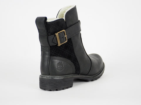 Womens Timberland Stoddard Quilted A128A Black Leather Pull On Warm Winter Boots