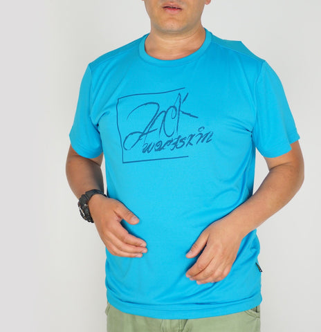 Mens Jack Wolfskin Baselayer 5007841 Turquoise Print Short Sleeve Casual T Shirt