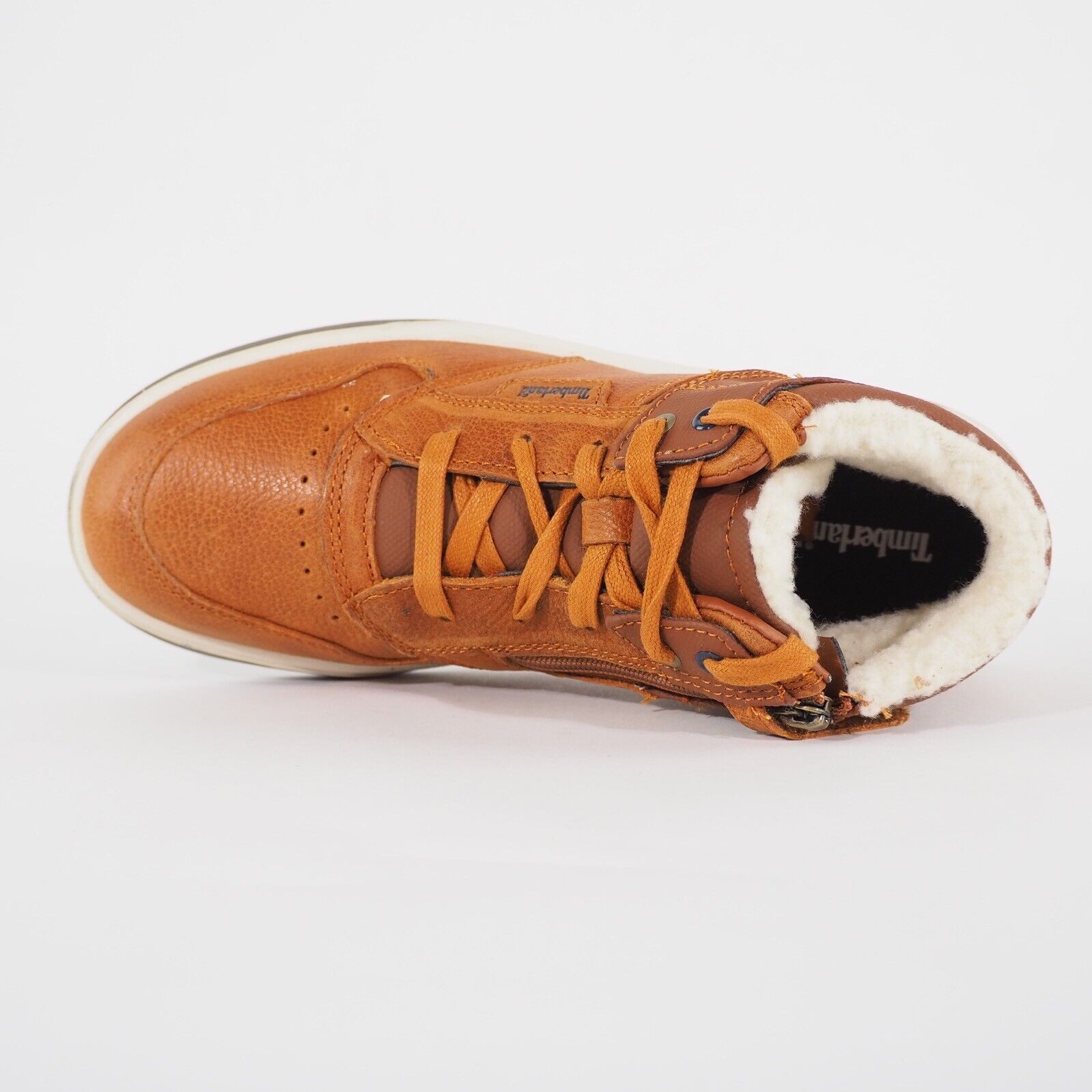 Boys Timberland Groveton Warm Lined A19U6 tan Leather Laced Zip Up Cotton Boots