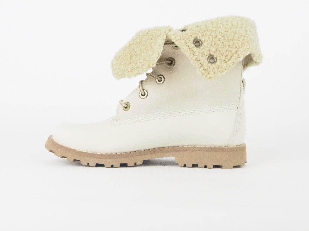Youths Timberland Fold Over Premium 6 Inch 21726 Cream Leather Fur Lined Boots