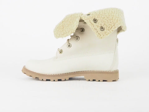 Youths Timberland Fold Over Premium 6 Inch 21726 Cream Leather Fur Lined Boots