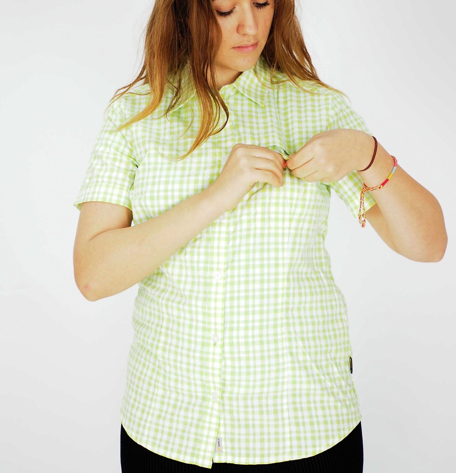Womens Jack Wolfskin Flaming 1401641 Parrot Green Checks Light Summer Shirt