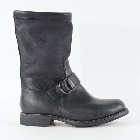 Mens Timberland CLRNE 76543 Deep Black Leather Canvas Pull On Mid Casual Boots