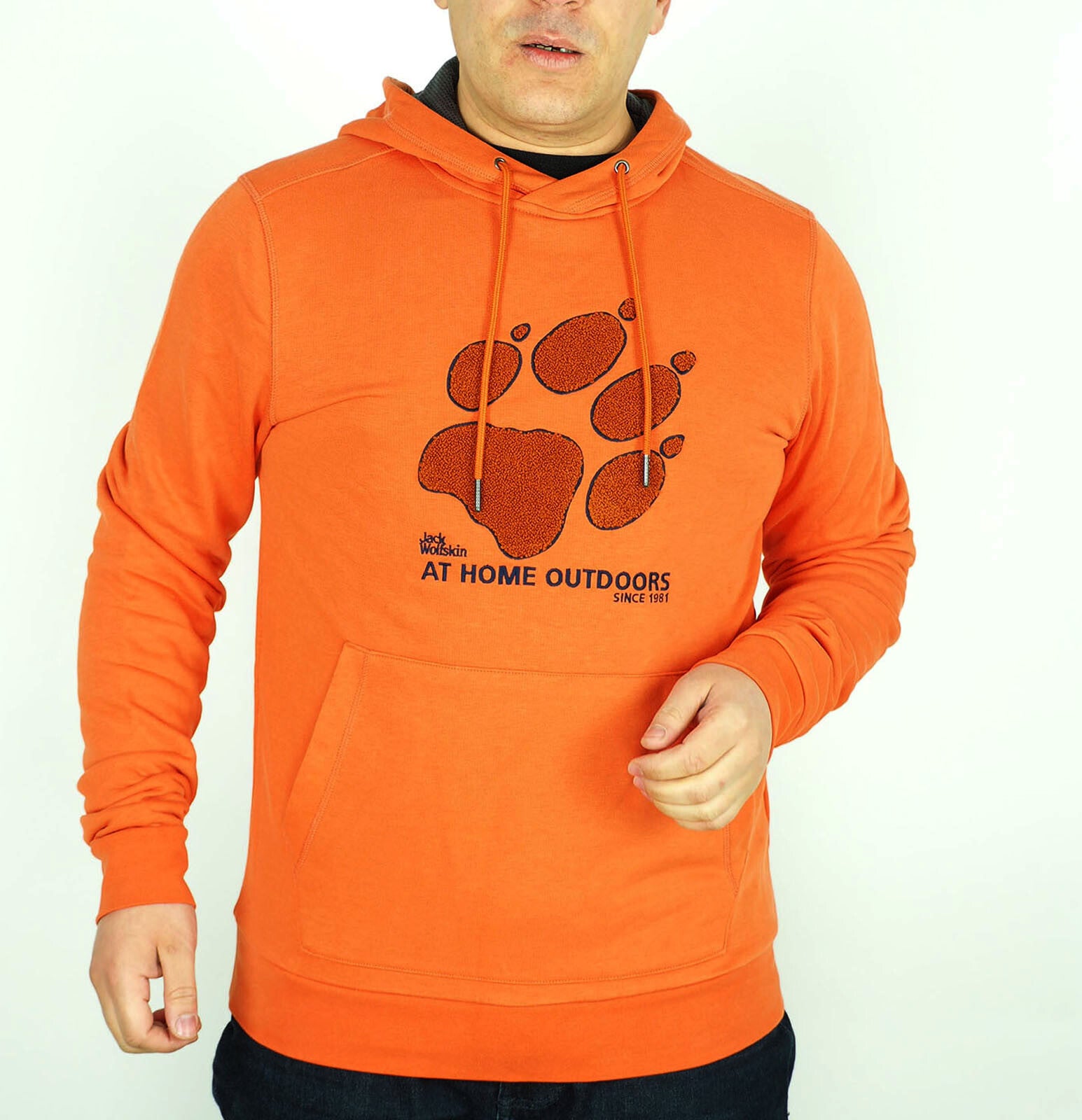 Mens Jack Wolfskin 1708341 Paw Logo Saffron Orange Warm Hoodie