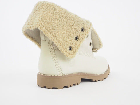 Youth Timberland Fold Over Premium 21726 Cream Leather Suede Boots