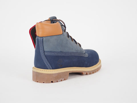Boys Timberland 6 In Premium A119B Blue Leather Nubuck Casual Kids Chukka Boots