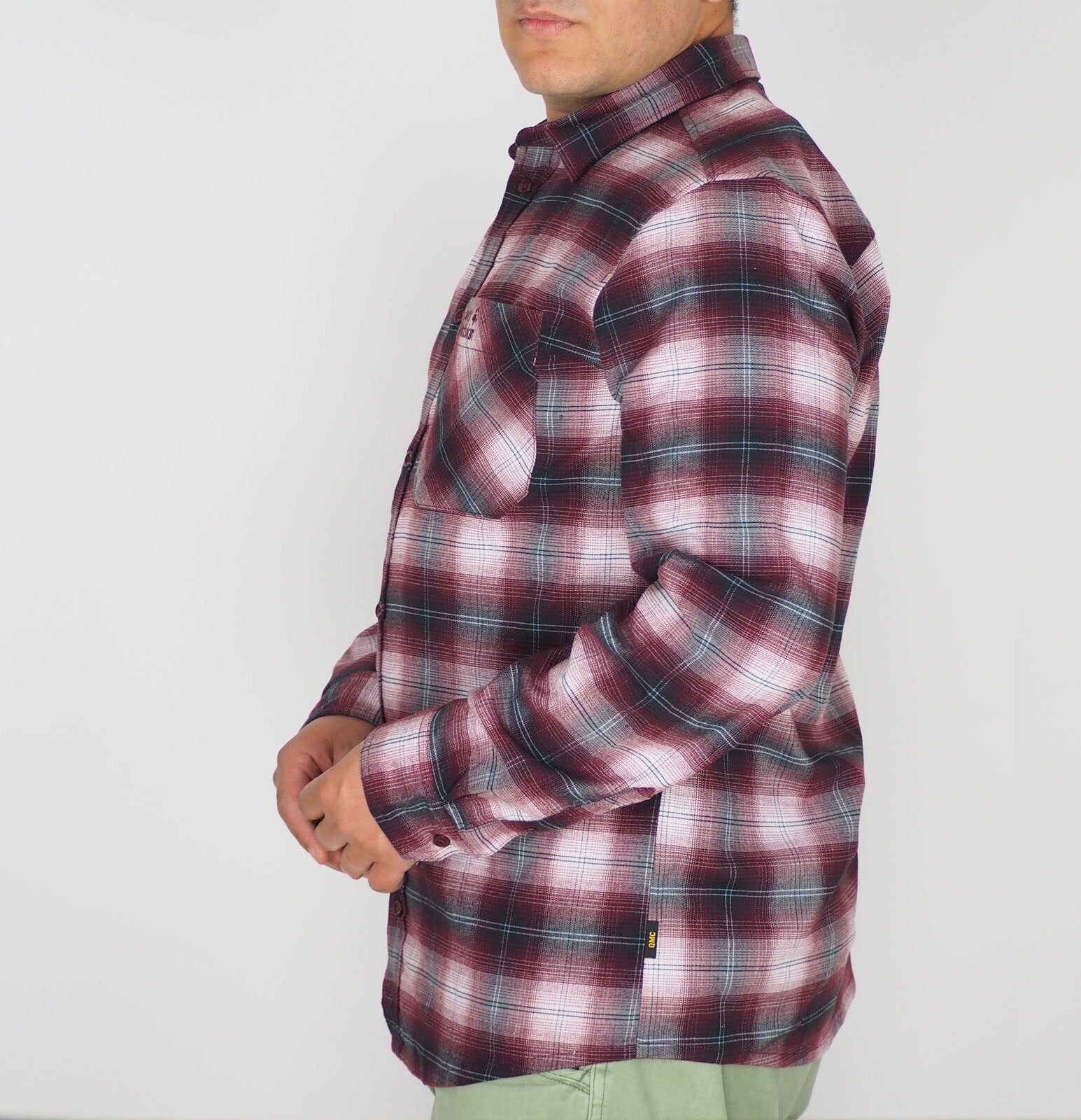 Mens Jack Wolfskin Light Valley 1402741 Port Wine Checks Long Sleeved Shirt 