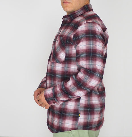Mens Jack Wolfskin Light Valley 1402741 Port Wine Checks Long Sleeved Shirt 