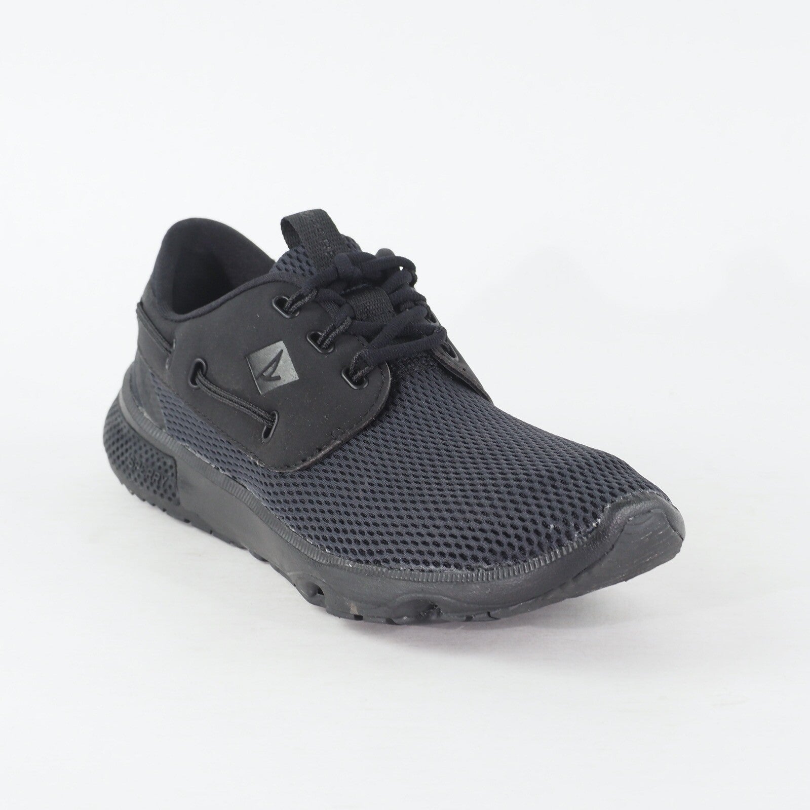 Junior Sperry 7 Seas Flood STS15532 Black Fabric Lace Up Low Top Casual Trainers