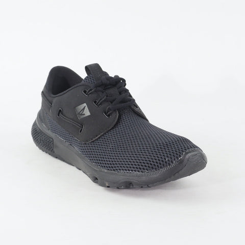 Junior Sperry 7 Seas Flood STS15532 Black Fabric Lace Up Low Top Casual Trainers