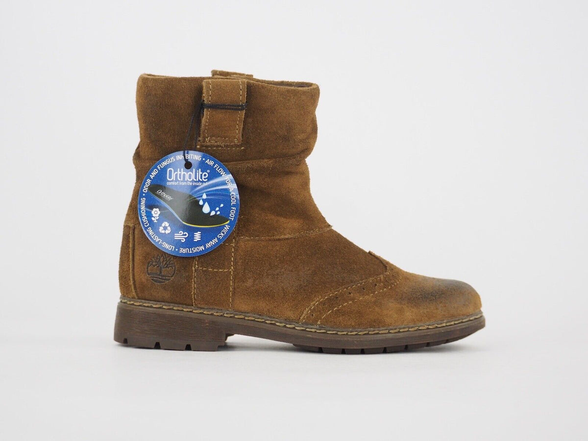 Girls Timberland Amesbury 9778R Brown Leather Zip Up Casual Winter Boots