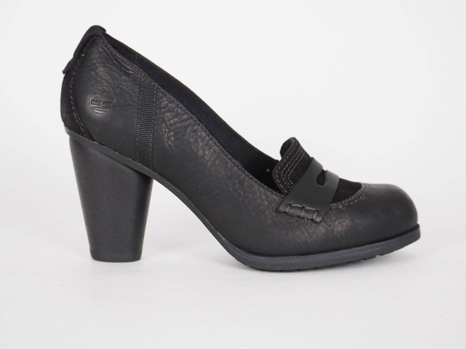 Womens Timberland Nevali 19616 Black Leather Slip On Heeled Loafers