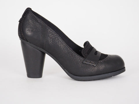 Womens Timberland Nevali 19616 Black Leather Slip On Heeled Loafers