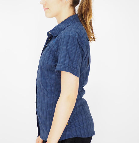 Womens Jack Wolfskin M Stretch 1400552 Night Blue Short Sleeve Button Up Shirt