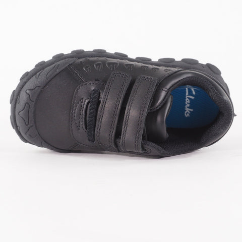 Boys Clarks Tyrex Ride Black Leather Double Strap School Walking Kids Shoes