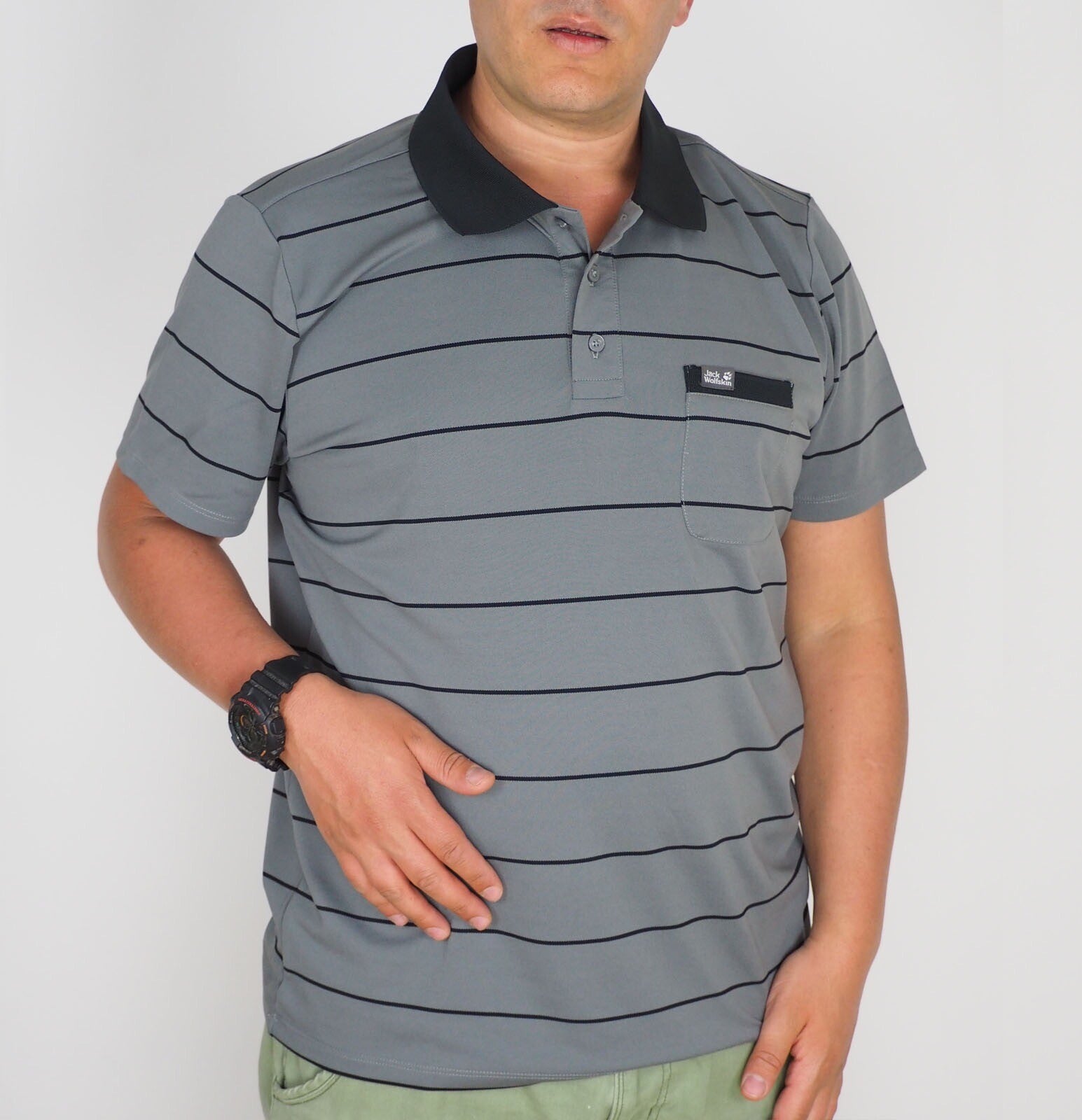 Mens Jack Wolfskin Schlern 5011411 Tarmac Grey Short Sleeve Casual Polo Shirt