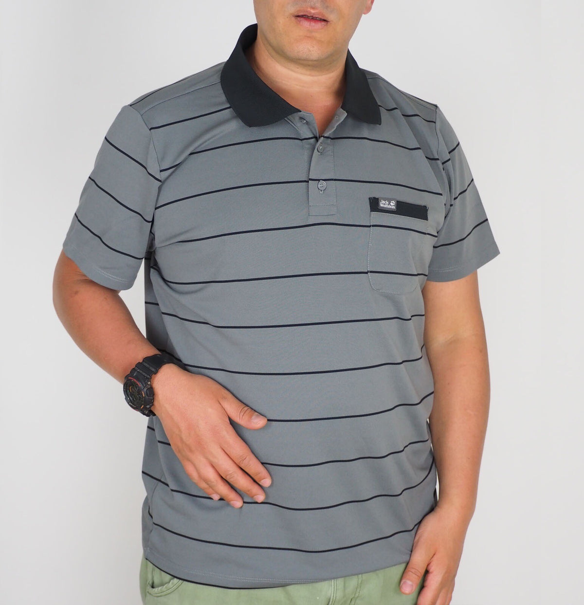 Mens Jack Wolfskin Schlern 5011411 Tarmac Grey Short Sleeve Casual Polo Shirt