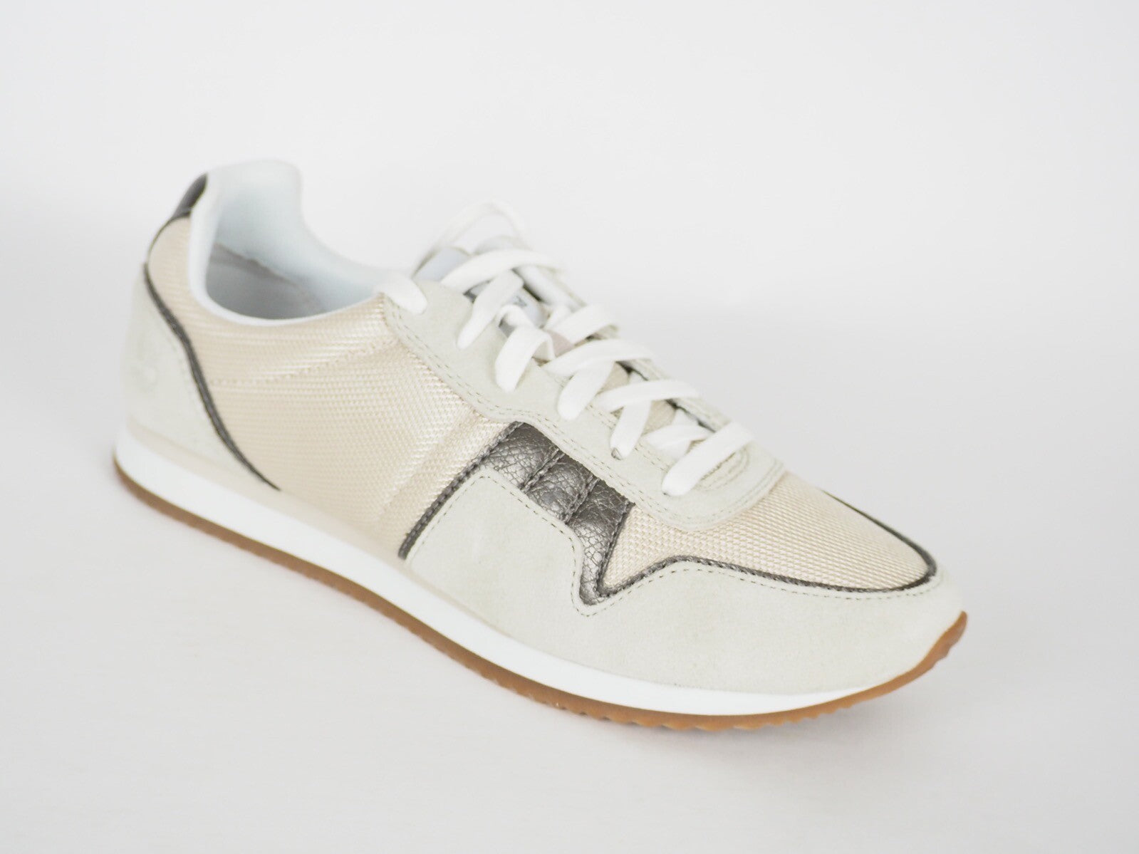 Womens Timberland Retro Runner A1G5J Beige Leather Lace Up Casual Low Trainers