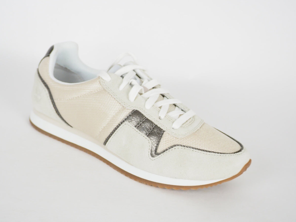 Womens Timberland Retro Runner A1G5J Beige Leather Lace Up Casual Low Trainers