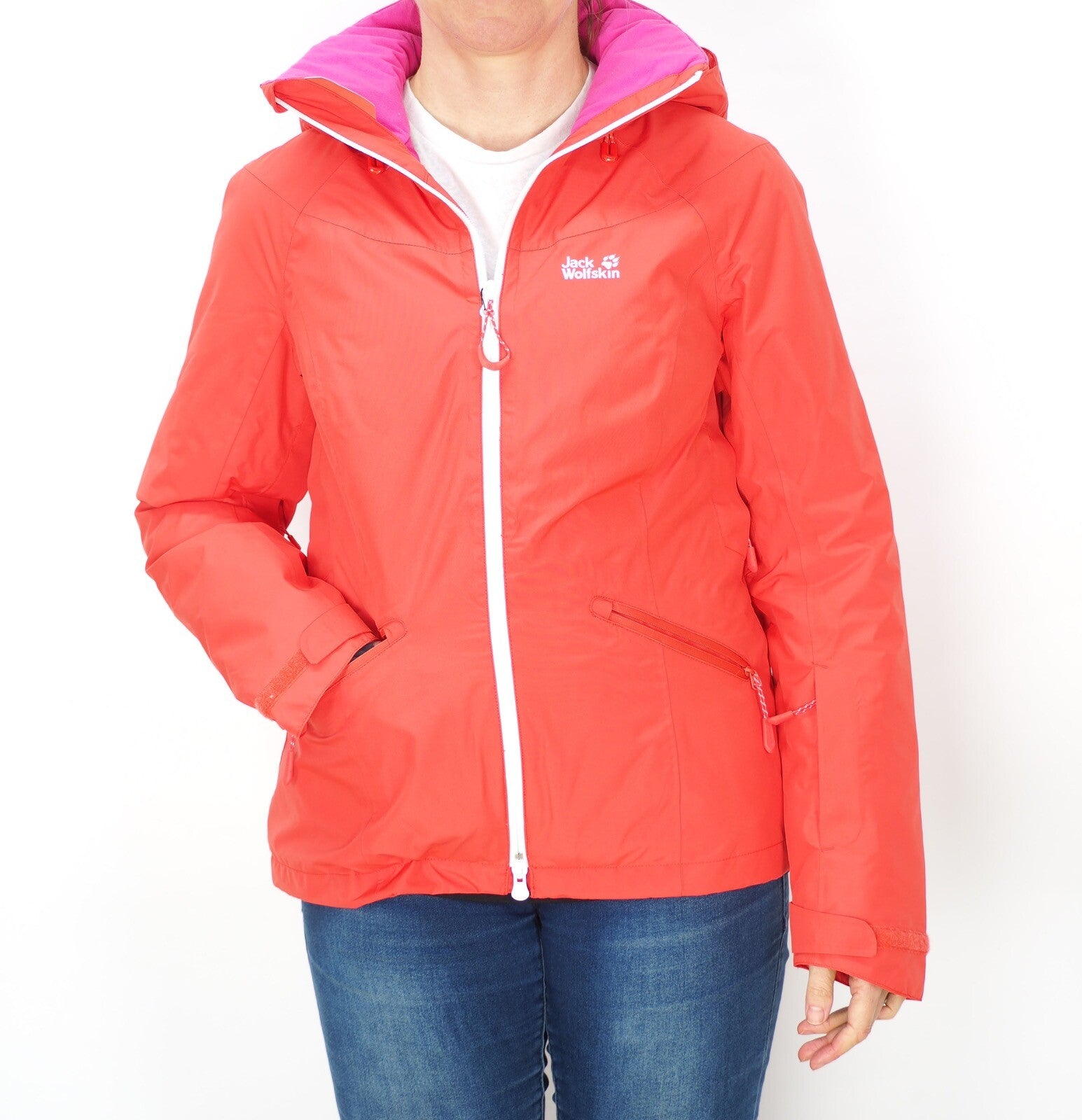 Womens Jack Wolfskin Good Alpine 1111631 Orange Coral Zip Up Waterproof Jacket