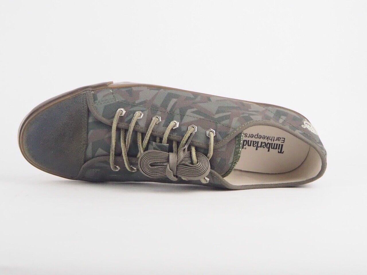 Mens Timberland Ek Glastenbury 9045B Camo Green Canvas Leather Lace Up Trainers