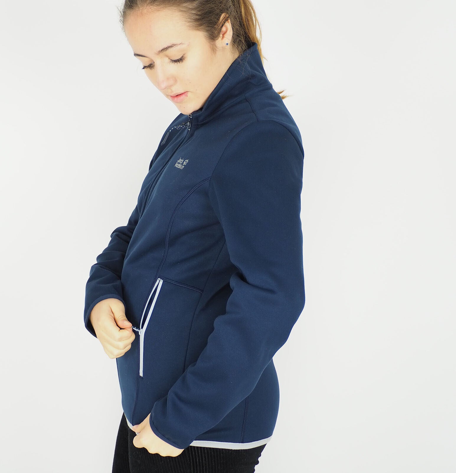 Womens Jack Wolfskin Velour Fleece 1707561 Zip Up Midnight Blue Sweatshirt