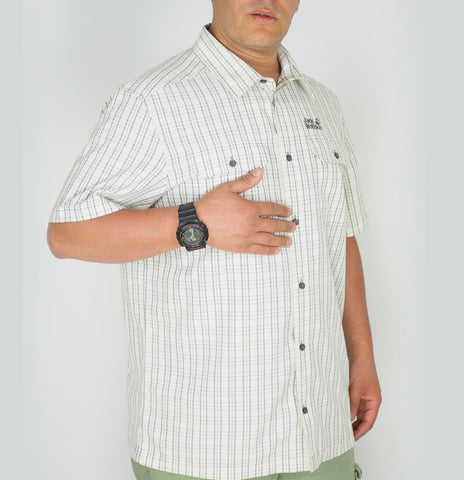 Mens Jack Wolfskin Thompson 1401041 White Sand Checks Short Sleeved Shirt 