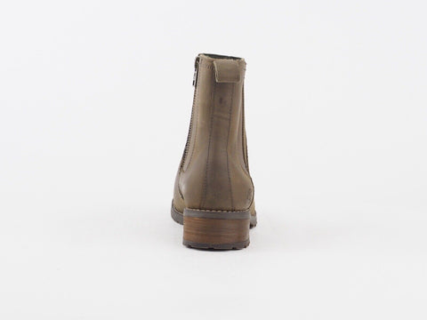 Womens EK Bethel 3351R Dark Tan Leather Casual Winter Shoes Zip Up Chelsea Boots
