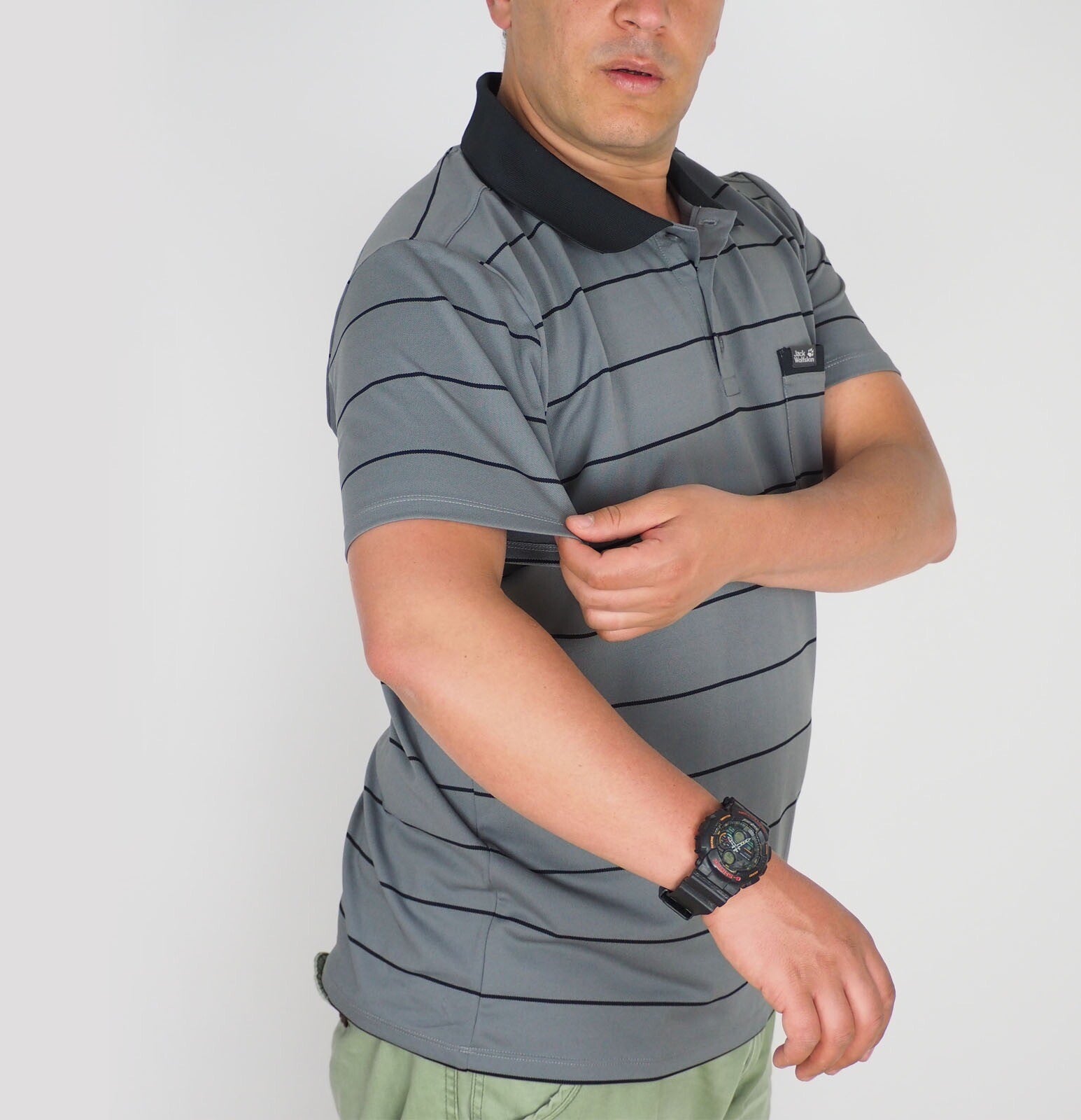 Mens Jack Wolfskin Schlern 5011411 Tarmac Grey Short Sleeve Casual Polo Shirt