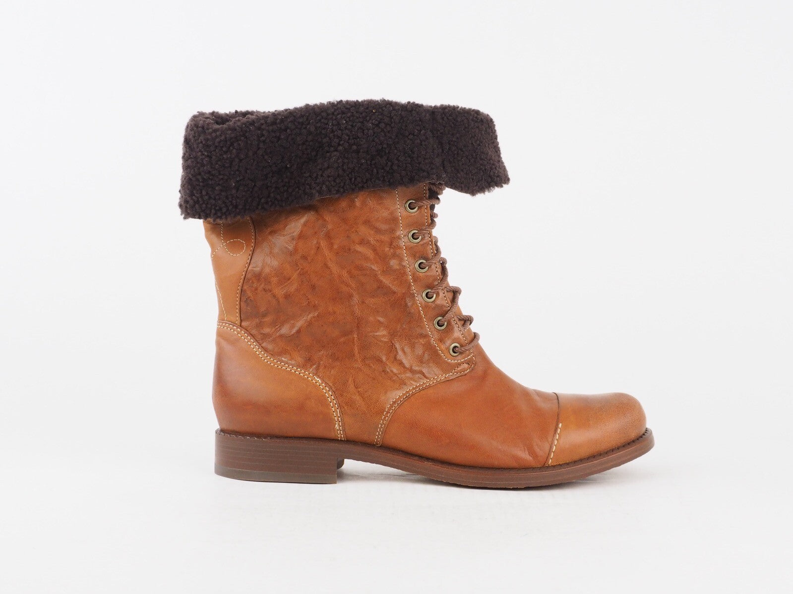 Womens Timberland Lucile 25686 Tan Leather Lace Up Teddy Winter Casual Boots