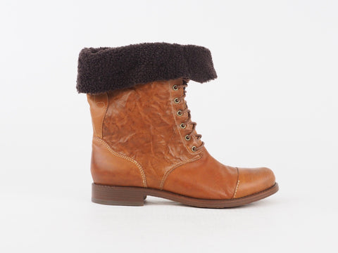 Womens Timberland Lucile 25686 Tan Leather Lace Up Teddy Winter Casual Boots