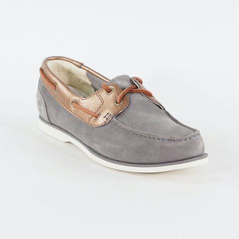 Womens Timberland Classic A1C2H Steeple Grey Leather Lace Up Casual Boat Shoes